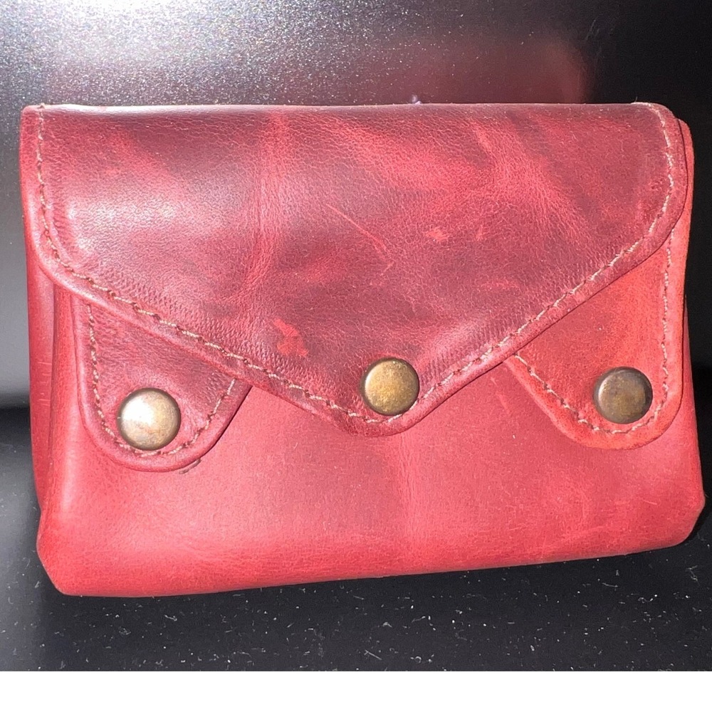NEW Atitlan Leather Red Full Grain Accordion Snap Wallet Card Holder Organizer